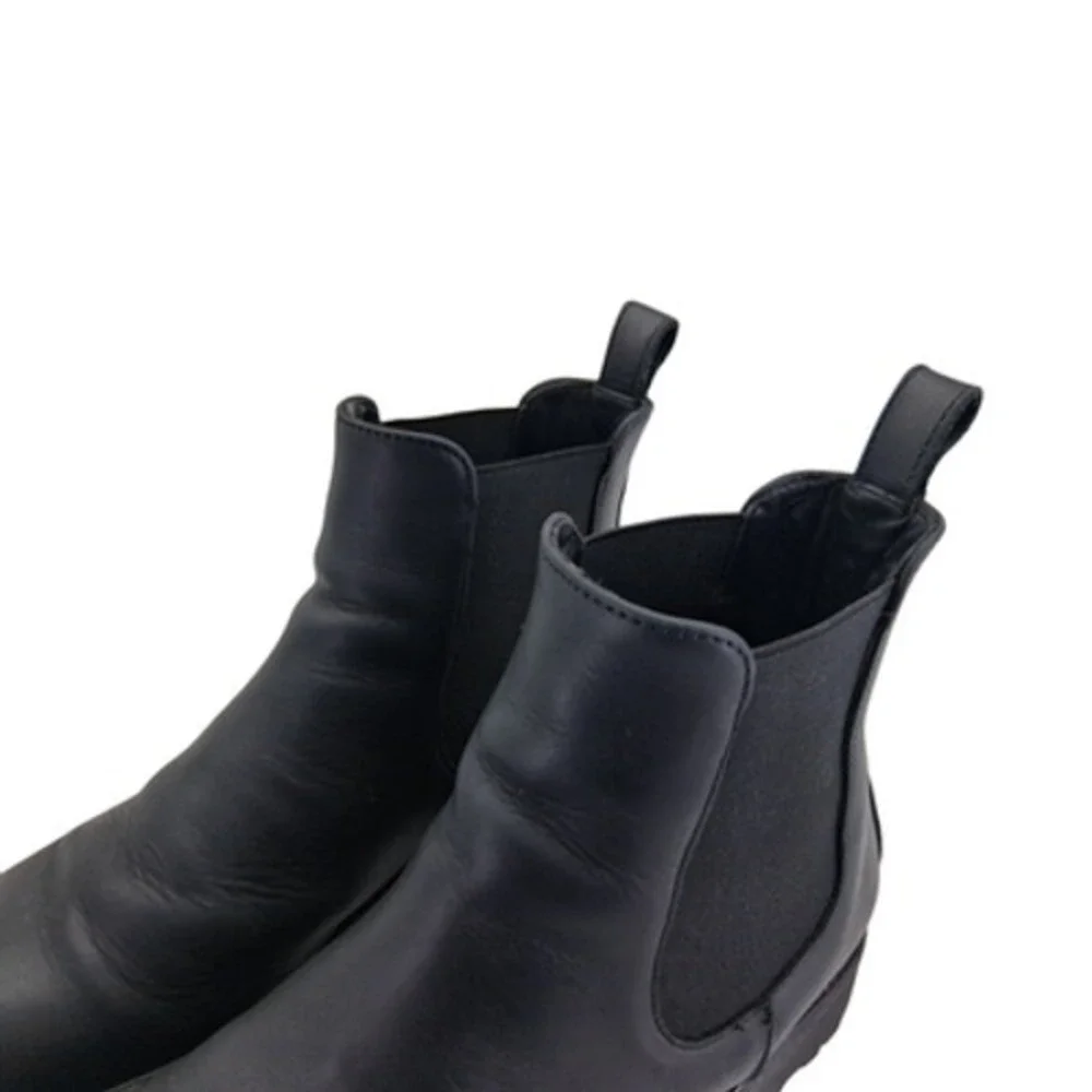 Patina Chelsea Boots Mens Size 9.5 Black Leather Pull On Ankle Casual Lug Sole